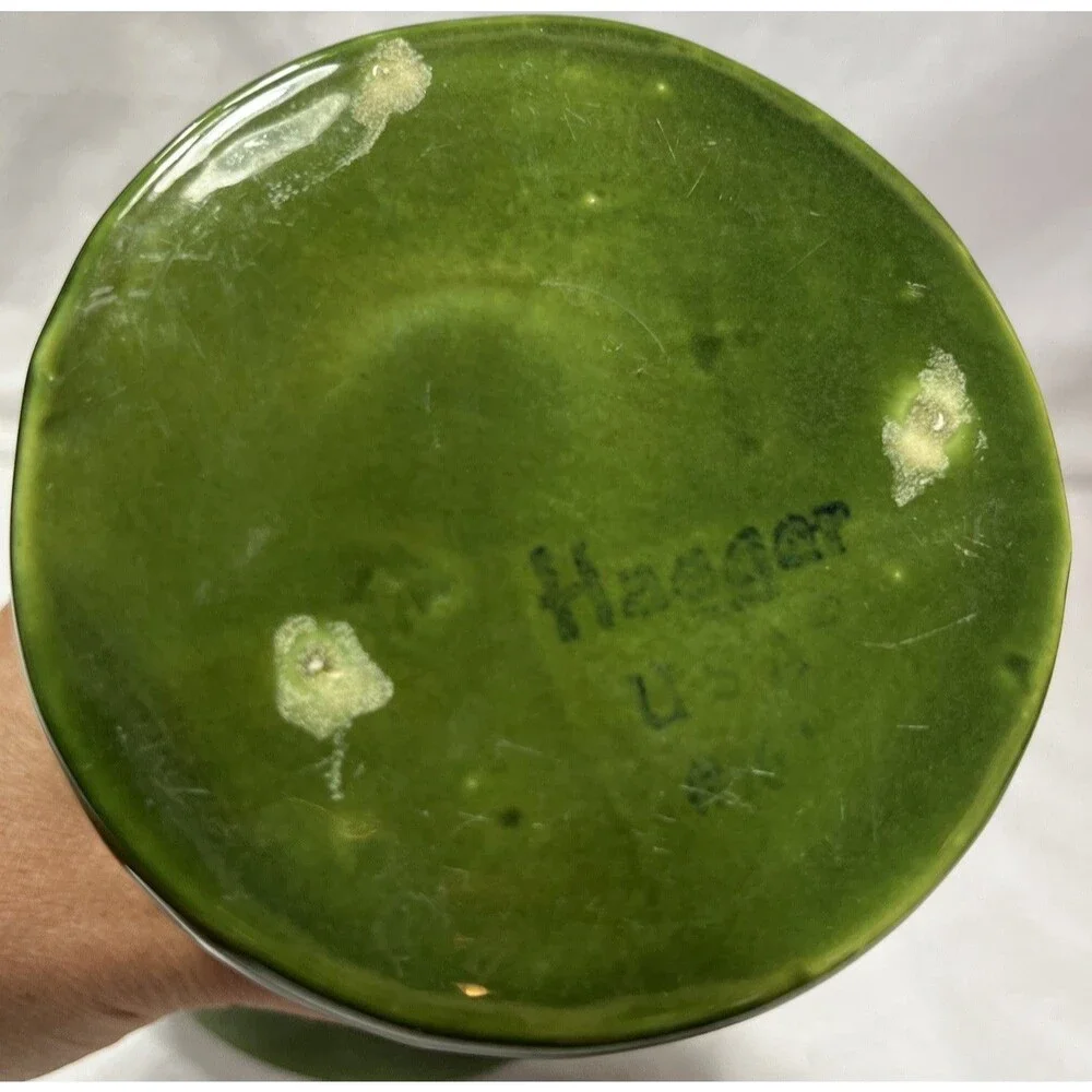 Vintage Mid Century Haeger Art Pottery Avocado Green Pedestal Ceramic Vase 9.5in